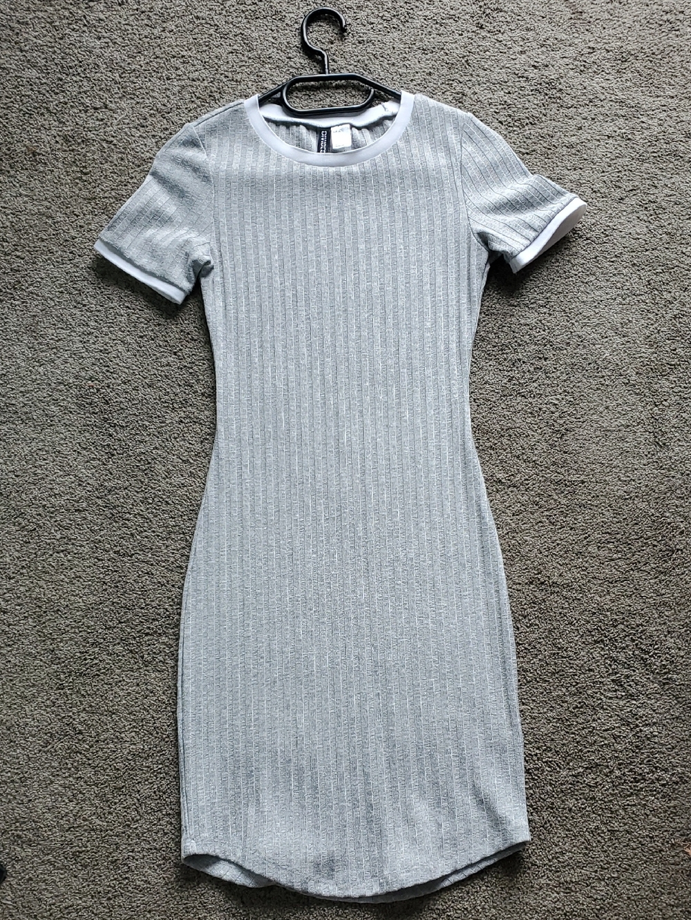 Divided Light Gray Ribbed Mini Dress with White Trim